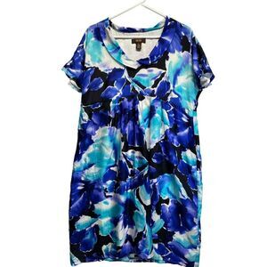 Victor Alfaro Silk Blue and Green Waterfalls Lined‎ Dress Size 16 Boho Coquette